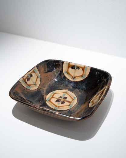 濱田庄司　赤絵丸紋角鉢